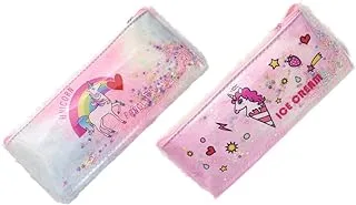 Andlosya G-9939 High Quality Fur Pencil Case Unicorn Printed Pack of 2 Pieces for Kids and Students - Multi Color