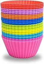 24 Pack Reusable Silicone Baking Cups, Non-Stick Muffin Cupcake Liners Mold Standard Size, Cupcake Holder for Christmas Gift (8 Rainbow Colors)