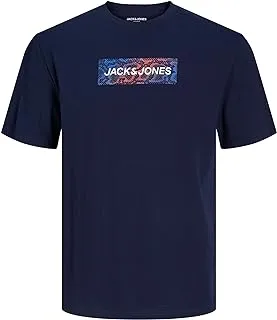 تي شيرت JACK & JONES PLUS للرجال بشعار Jconavigator Ss برقبة دائرية، بليزر كحلي، 3XL/Plus