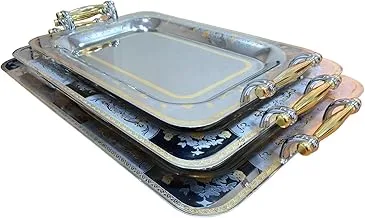 Jazz Stainless steel tray set, 3 pieces, 10/18, rectangular shape (29 * 41cm + 34 * 46cm + 37 * 51cm) gold 1909G