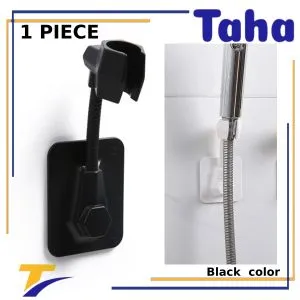 Taha Offer Wall Mounted Adhesive Adjustable Handheld Shower Head Holder Portable Bracket 1 Piece Black Color