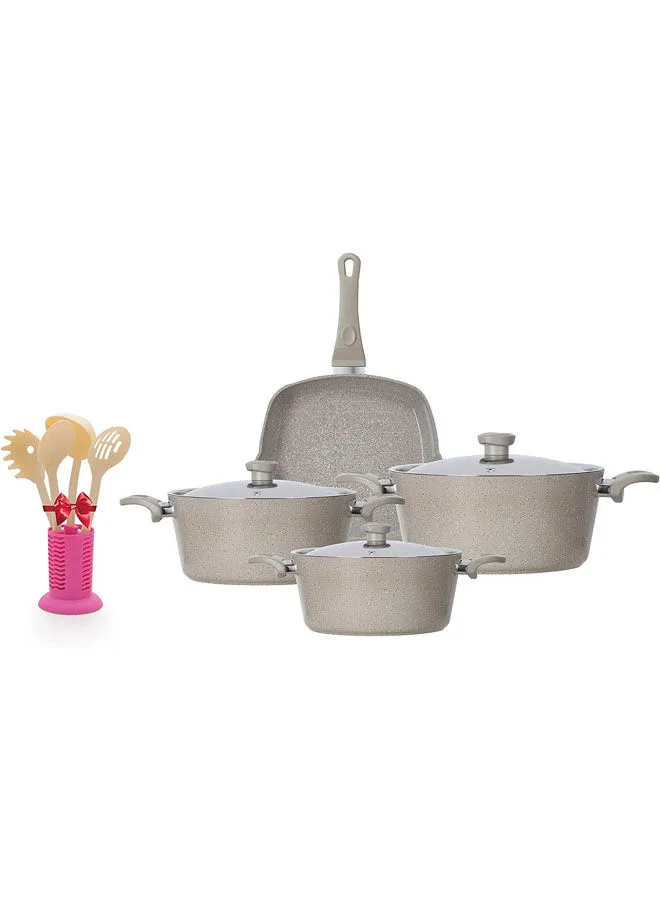 Top Chef 7-Piece Granite Set (Pot18/20/24/Grill28) Grey With Gift