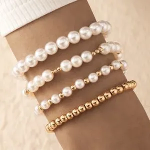 Bracelets 4Pcs Set Trendy  Bracelets For Women Gold And Off White