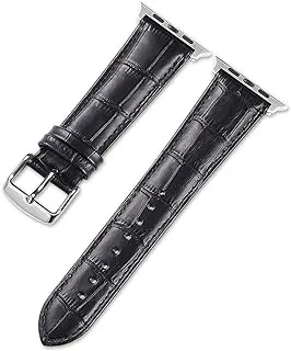 Generic Crocodile Texture Leather Strap Wristband Replacement Compatible for Apple Watch 44mm/42mm, Black