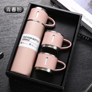 Thermos Vacuum Insulated Flask 500ml (Vacuum Flask With 3 Cup) Pink