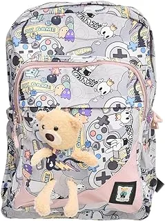 Dragon Fabric Unisex Teddy Bear Large Zipper Backpack With Big Zipper Front Pocket And Two Bottle Place For Kids - Multi Color