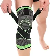 Knee Brace Support, Knee Brace 3D Pressurization Weaving Knee Pads with Adjustable Straps, Sport Pressure Knee Support for Meniscus Tear, Arthritis, Joint Pain Relief,Green,XL