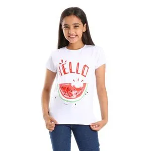 AlNasser Watermelon Printed Girls WhiteTees