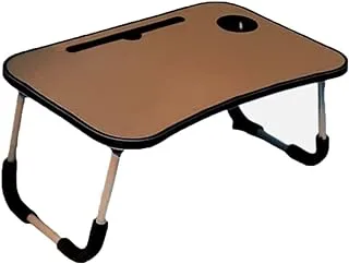 Bed Skirt Folding Stand Non-Slip Adjustable Cup Hole Laptop Table Top with Stand for iPad and Notebook - Brown