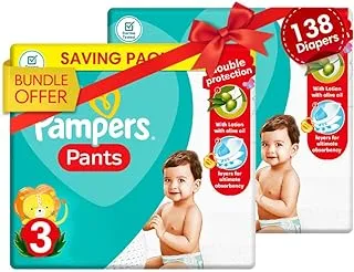 Pampers Pants, Size 3, with lotion with olive oil 138 Baby Diapers Bundle of 2