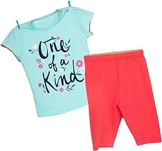 Jockey M M Cotton Set Of 2 Pieces Sleeveless T-Shirt&Pants Printed One Of Kind For Girls-Turquoise&Watermelon-9-14Month