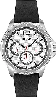 HUGO Casual Watch Rubber Strap for Men, Silver