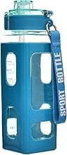 Generic Acrylic Sport Square Water Bottle With Airtight Straw Cover And Time Marker For Unisex 700ML - Blue