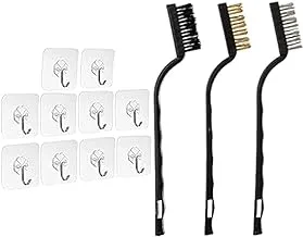 Self adhesive hooks hangers, set of 10 wall hooks, sticky wall hangers without nails, reusable kitchen towel bath hooks + A set of copper cooker brushes, Assorted Colors - Lm77