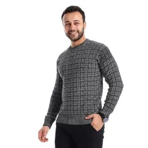 Caesar Chunky Knit Dark Grey Round Neck Pullover