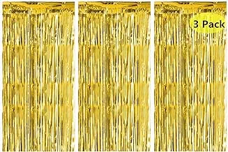 Rozi Decoration Metallic Foil Curtains With 3 Packs For Party 3.28 x 6.56 Ft - Gold