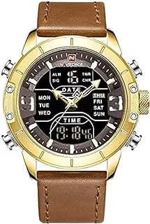 Naviforce Watch for Men, Quartz Movement, Analog-Digital Display, Brown Leather Strap-9153L G-B-L.BN