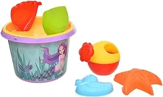 Plastic Mini Beach Bucket And Sand Shovels With Water Sprinkler And Sand Molds For Kids Set Of 6 Pieces - Multi Color