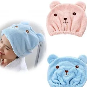 2Pieces Quick Dry Microfiber Hair Turban Towel Bear Cap .