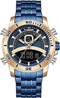 Naviforce Watch for Men, Quartz Movement, Analog Display, Blue Stainless Steel Strap-9181S RG-BE