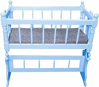 Misho Baby Beech Rocking and Fixed Baby Crib With Mattress-Baby Blue-Size: (L:88*W:53*H:86cm)