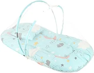 Mix&Max Cotton Portable Baby Bed With Pillow&Mosquito Net Printed Shapes For Unisex-Baby Blue