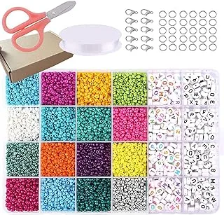 7000Pcs Glass Seed Beads, Letter Beads Kit for Bracelets Making with Colorful Bracelet String, 4mm DIY Bracelet Beads Alphabet Beads for Necklace Earring Bracelet Jewelry Making (B)