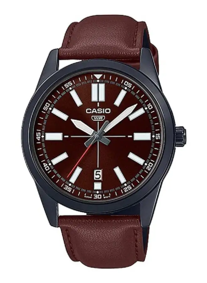 CASIO ساعة يد جلد بعقارب MTP-VD02BL-5EUDF