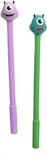 A-028 Gel Ink Pen Blue Ink with Cute Character Shape on The Cap Pack of 2 Pieces for Kids And Student - Purple Green