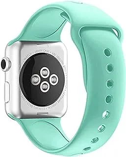 Generic Sweatproof Silicone Replacement Strap with Double Lock Pin and Adjustable Band for Apple Watch 45mm Series 7 (Turquoise)