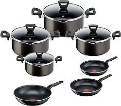 Tefal XL Intense Cooking Set, 4 Stewpot Size (18-22-26-28) cm + Frypan (20-24) cm + Wok Pan 28 cm, Dark Brown - 403841103