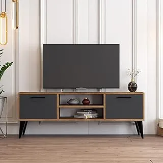 Module-US Riga 55 inch tv Stand with Media Shelf - Corner Book Shelf, Wooden Storage for Living Room, Entertainment Center 55+ tv, Bedroom Walnut Finish/Anthracite