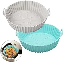 2Pack Air Fryer Silicone Pot, Reusable Food Grade Silicone Air Fryer Liners Round Air Fryer Basket Easy Clean for Oven, Fryer, Microwave - multicolored