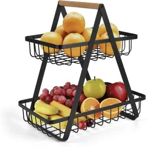 2-Tier Fruit Basket, Countertop Metal Fruit Rack