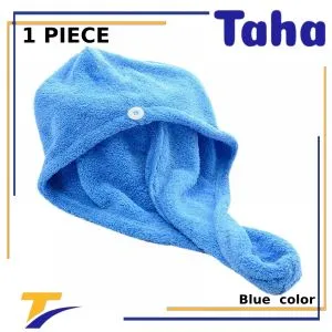 Taha Offer Buttoned Bath Hair Towel Blue Color 1 Piece