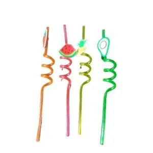 Colorful Flexible Drinking Straws With Cheerful Fruit Shapes, Consisting Of 4 Pieces