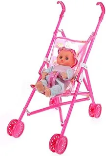 Foldable Girls Toy Baby Doll Pram Buggy Stroller Pushchair