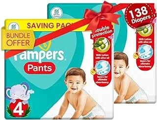 Pampers Pants, Size 4, with lotion with olive oil 138 Baby Diapers Bundle of 2