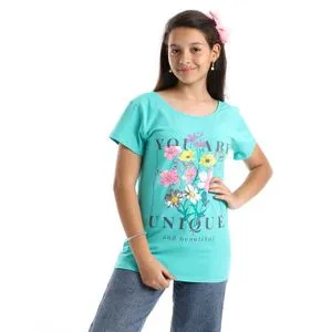 AlNasser Girls Short Sleeves Printed Tees - Turquoise