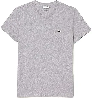 Lacoste Mens V-neck Pima Cotton Jersey T Shirt, Grey, 3XL- Classic Fit