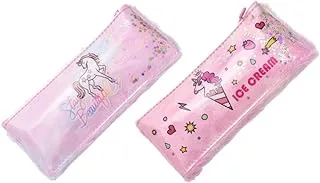 Andlosya G-9939 High Quality Fur Pencil Case Unicorn Printed Pack of 2 Pieces for Kids and Students - Multi Color