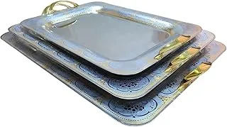 Jazz Stainless steel tray set, 3 pieces, 10/18, rectangular shape (29 * 40 cm + 34 * 46 cm + 37 * 52 cm) gold 5090G