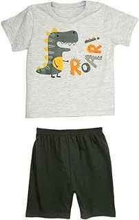 Z-Club Jockey M M Cotton Set Of 2 Pieces Half Sleeves T-Shirt&Short Printed Dinasour For Boys-Grey&Olive-5-9 Months