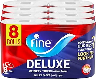 Fine Deluxe Toilet Tissue Paper 3 Ply 6 Rolls + 2 Free, Super Saver Bundle