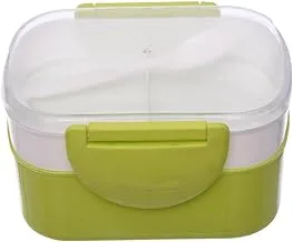 Generic Plastic Two Compartments Portable Airtight Lunch Box And Reusable Spoon For Unisex - Green White