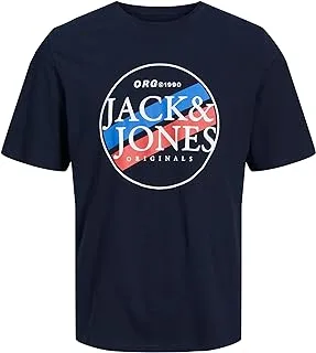 تي شيرت JACK & JONES PLUS رجالي Jorcodyy Ts Ss برقبة دائرية، بليزر كحلي، 4XL/Plus