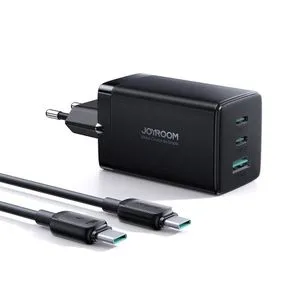 JOYROOM شاحن سريع GaN 65W USB، 2x USB C أسود + كابل USB C - USB C 100W 1.2m (TCG01)