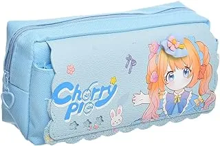 XRS Cherry 1642 Printed Fabric Pencil case With Pocket Metal Zipper Large Capcity For Student,Office, Kids - Babyblue