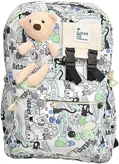 Dragon Fabric Unisex Teddy Bear Large Zipper Backpack With Front Pocket And Two Bottle Place For Kids - Multi Color