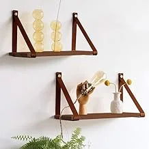 PU Brown Leather Strap Wall Floating Shelf 60X20 Brown